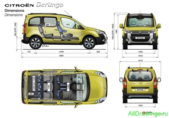 Citroen Berlingo Multispace XTR (2008) (Citroen Berlingo MultiSpace CTR (2008)) - drawings (drawings) of the car